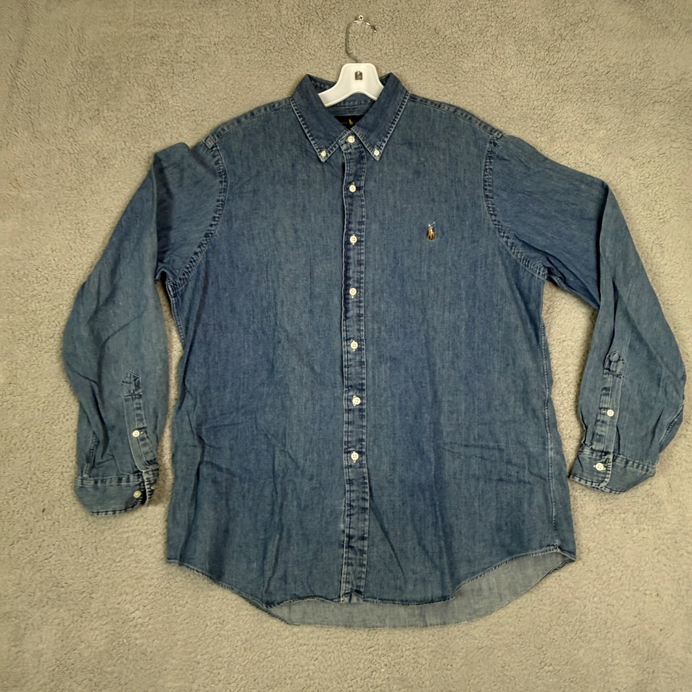 Polo Ralph Lauren Mens XL Denim Button Down Shirt Blue Long Sleeve Pony Logo